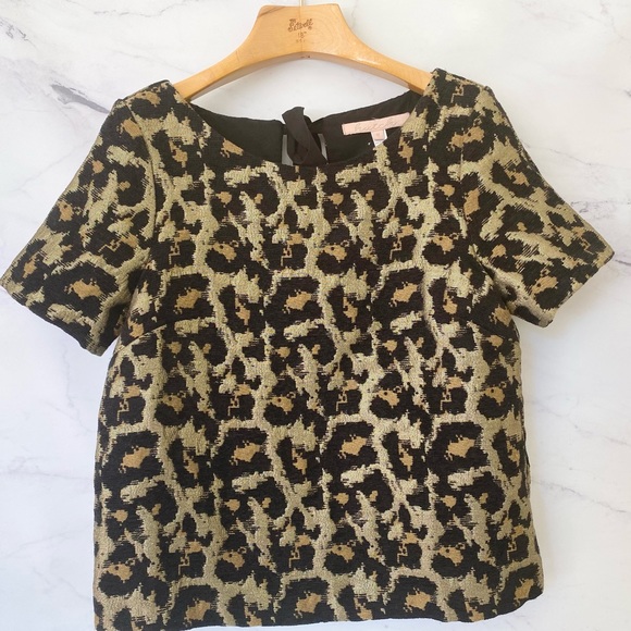 Anthropologie Hutch Leopard Print Metallic SS Sweater Top 66170 - Picture 3 of 10